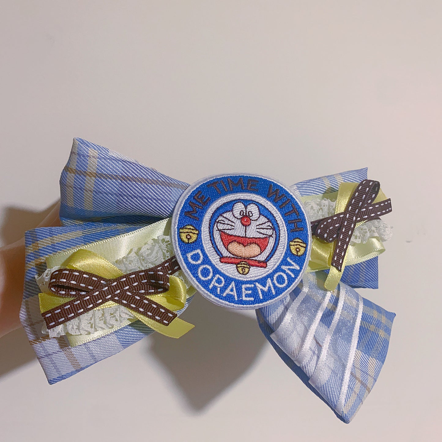 Blue Cheese & Lemon Chocolate - Handmade Doraemon Plaid Bow Hair Clip