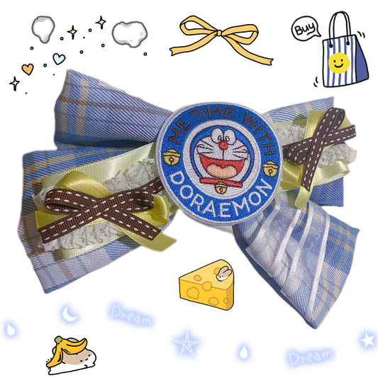 Blue Cheese & Lemon Chocolate - Handmade Doraemon Plaid Bow Hair Clip